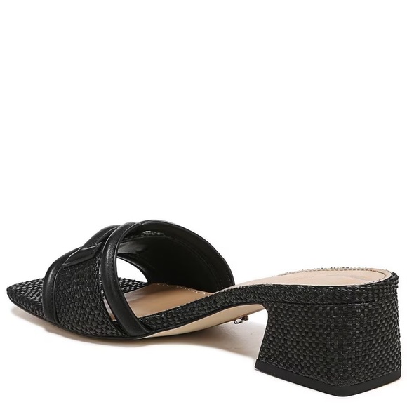 GU Sam Edelman Waylon Leather and Raffia Double E Detail Slide Sandals 9 - Picture 4 of 13